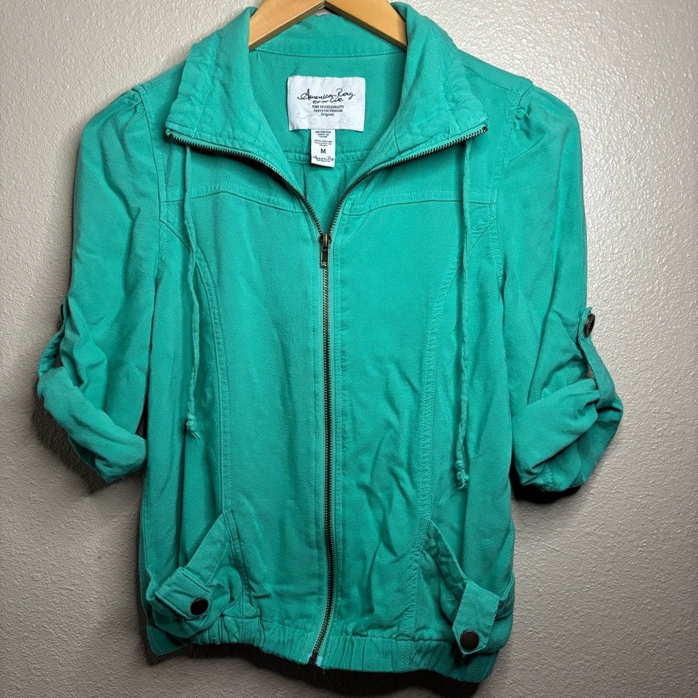 American Rag Teal Lightweight Zip-Front Utility Jacket size M